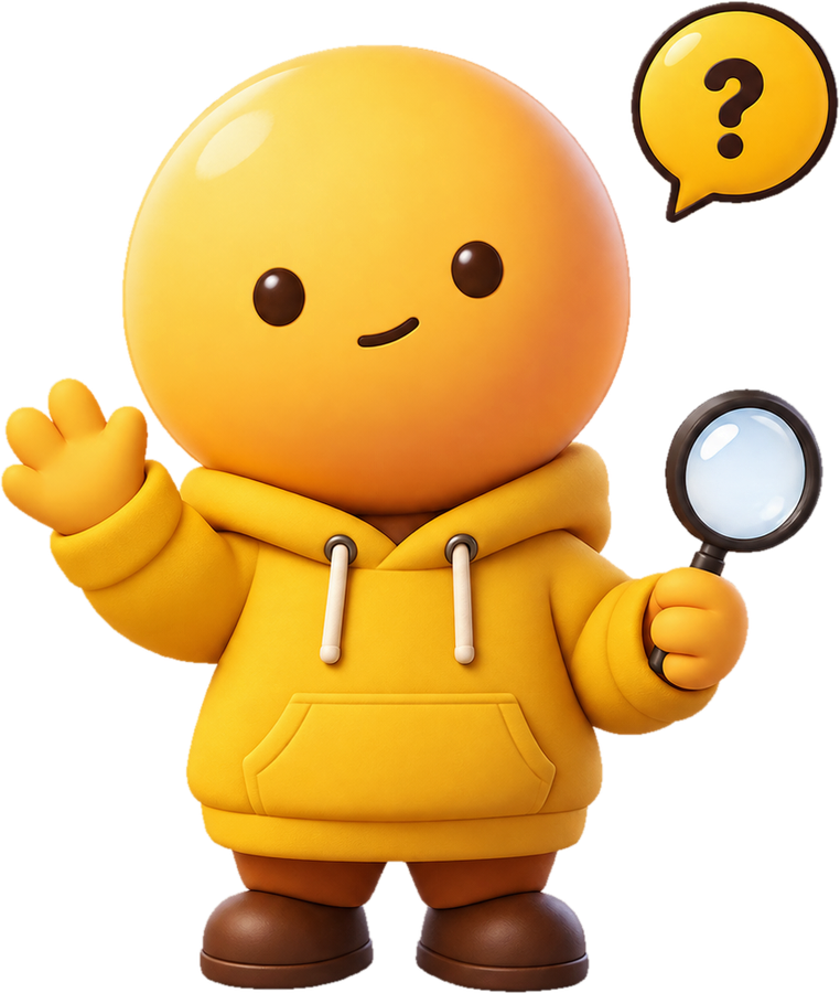 Mustard in his yellow hoodie, waving hello and holding a magnifying glass